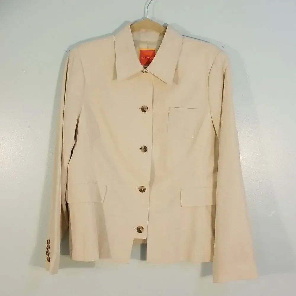 Isaac Mizrahi,  tan silk/linen blend blazer. Size 16. NWOT.